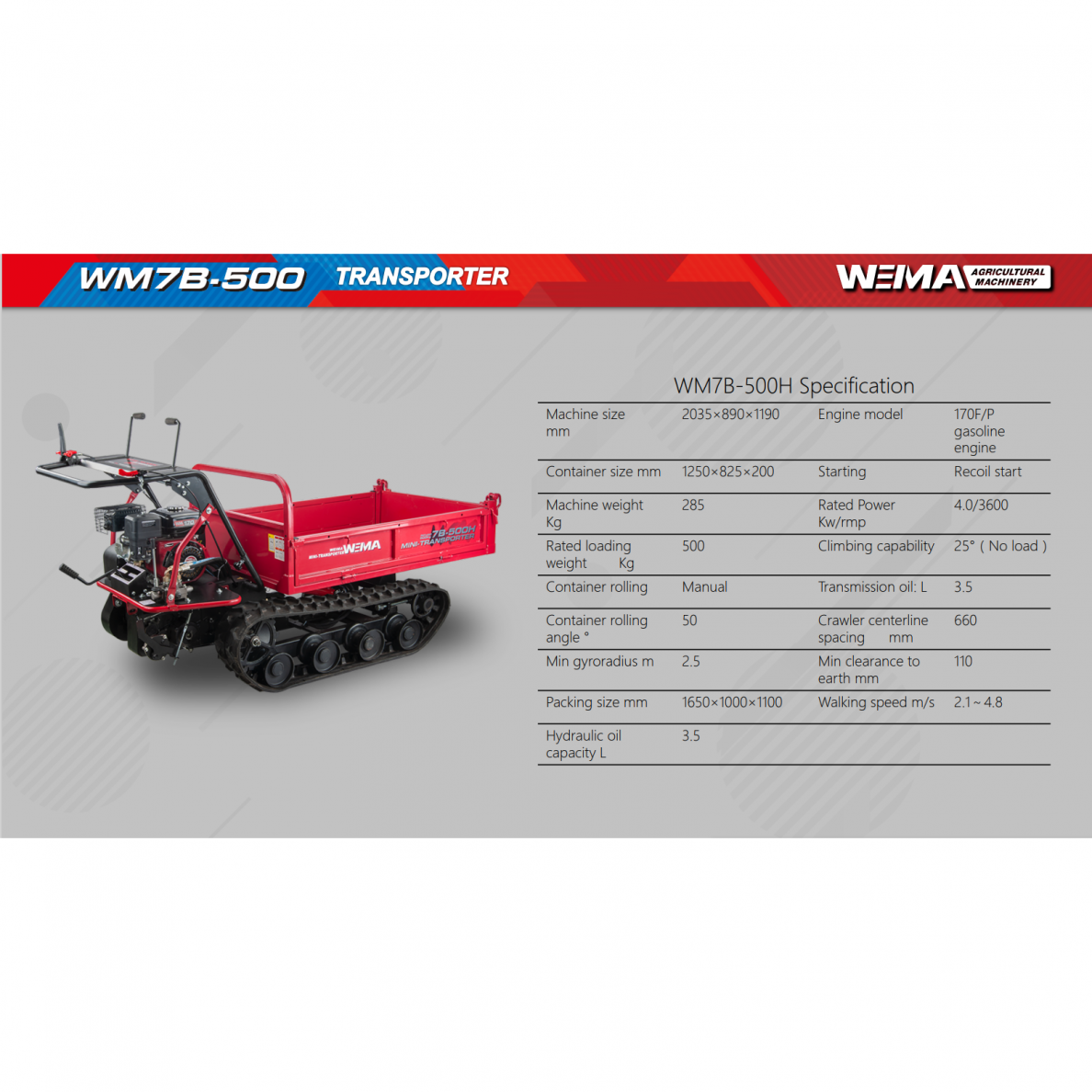 WEIMA WM7B-750H vikšrinis motorinis karutis 6 WEIMA WM7B-750H vikšrinis motorinis karutis 6
